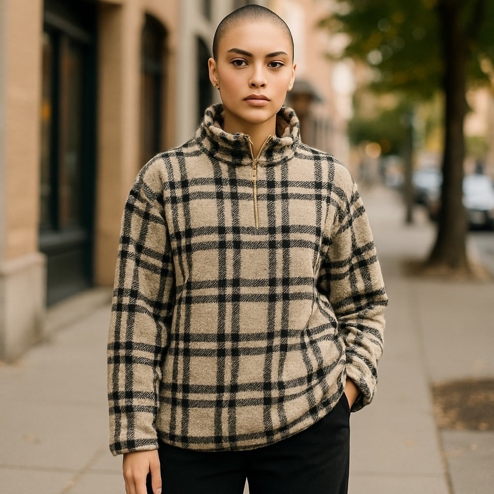 Koolaburra‎ by UGG Plaid Fleece Pullover Quarter Zip Jacket Women's Medium